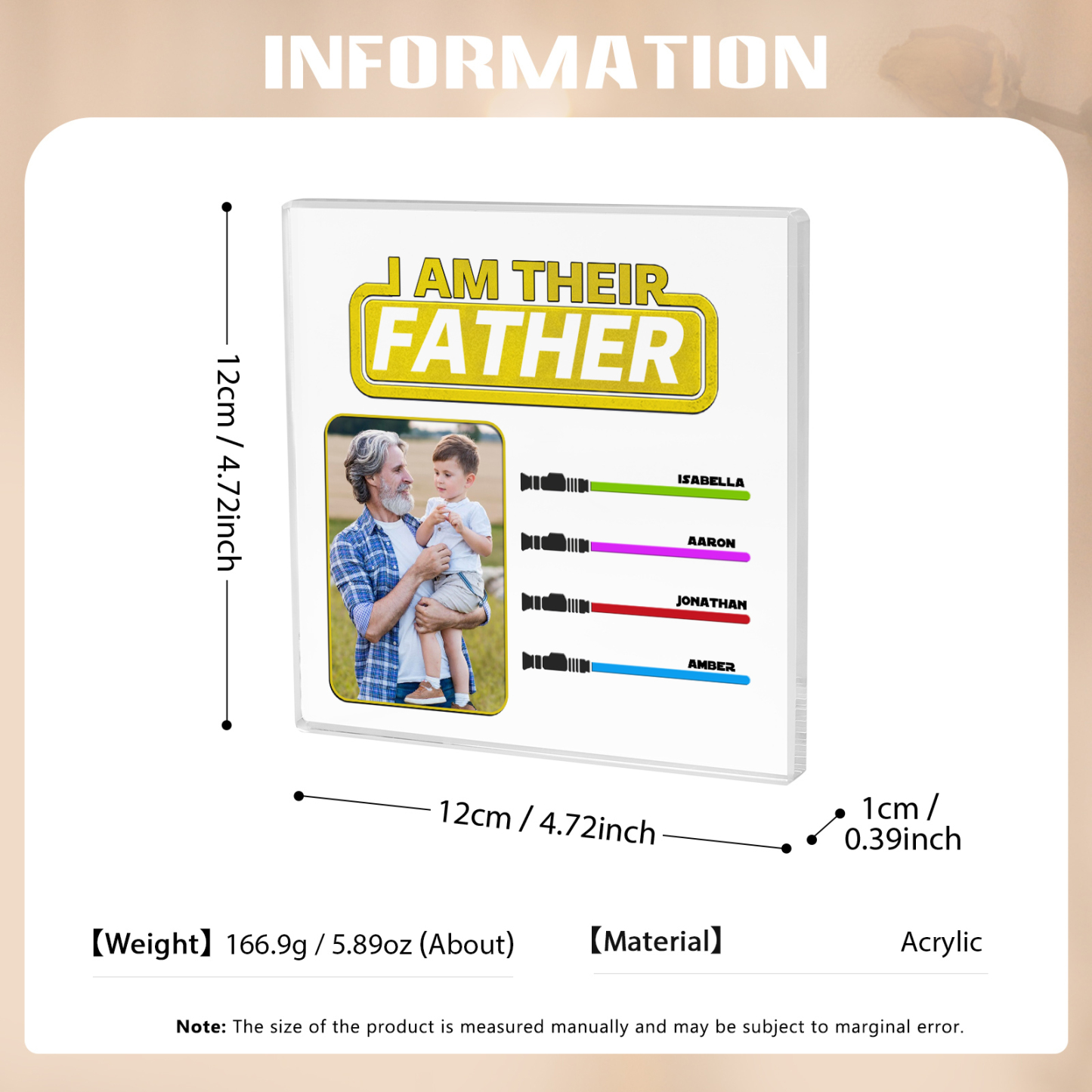 4 Names - Personalised Custom Name & Photo Acrylic Ornament - I AM THEIR FATHER- Father's Day Gift for Dad