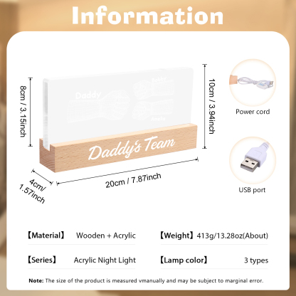 3 Names Personalised Fist Bump Pattern Night Light Custom Text LED Light Father's Day Gift for Dad