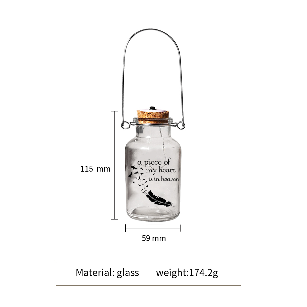 Memorial Jar Night Light A Piece Of My Heart Is In Heaven LED Lamp