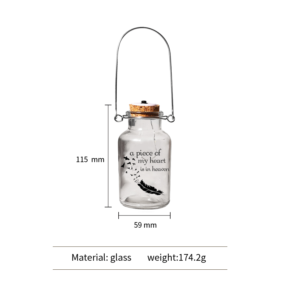 Memorial Jar Night Light A Piece Of My Heart Is In Heaven LED Lamp