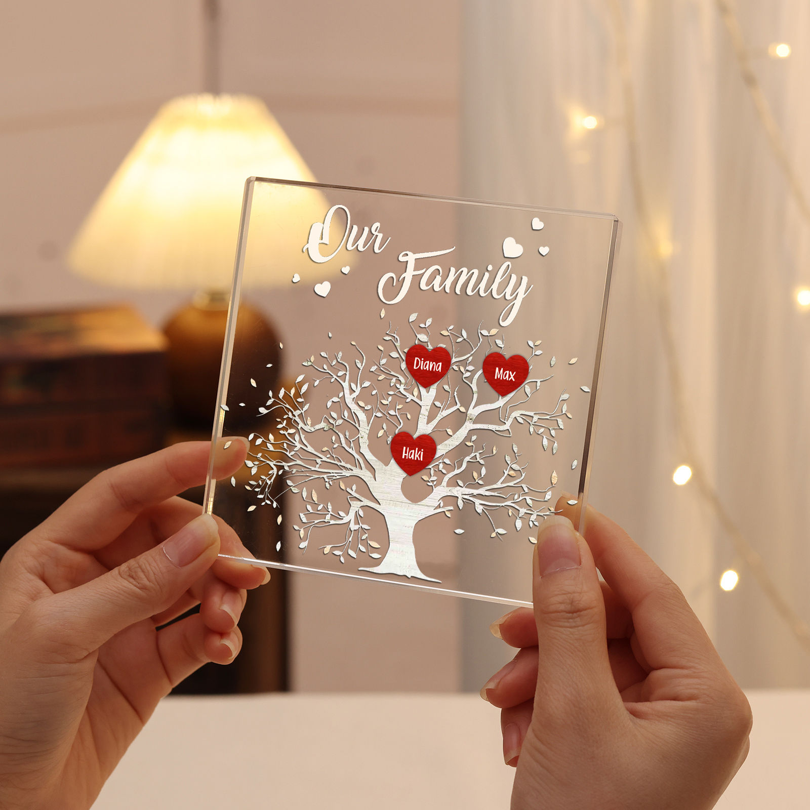 3 Names-Personalised Acrylic Family Tree Keepsake-Custom Text and Names-Acrylic Plaque Home Decoration Gift for Dad/Grandad