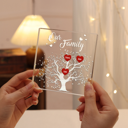 3 Names-Personalised Acrylic Family Tree Keepsake-Custom Text and Names-Acrylic Plaque Home Decoration Gift for Dad/Grandad