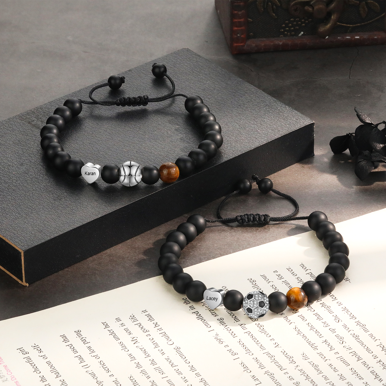 2024 Graduation Gifts - Personalised Obsidianite Name Mens Ball Bracelet, Gift for Him