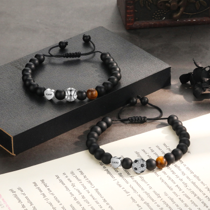 2024 Graduation Gifts - Personalised Obsidianite Name Mens Ball Bracelet, Gift for Him