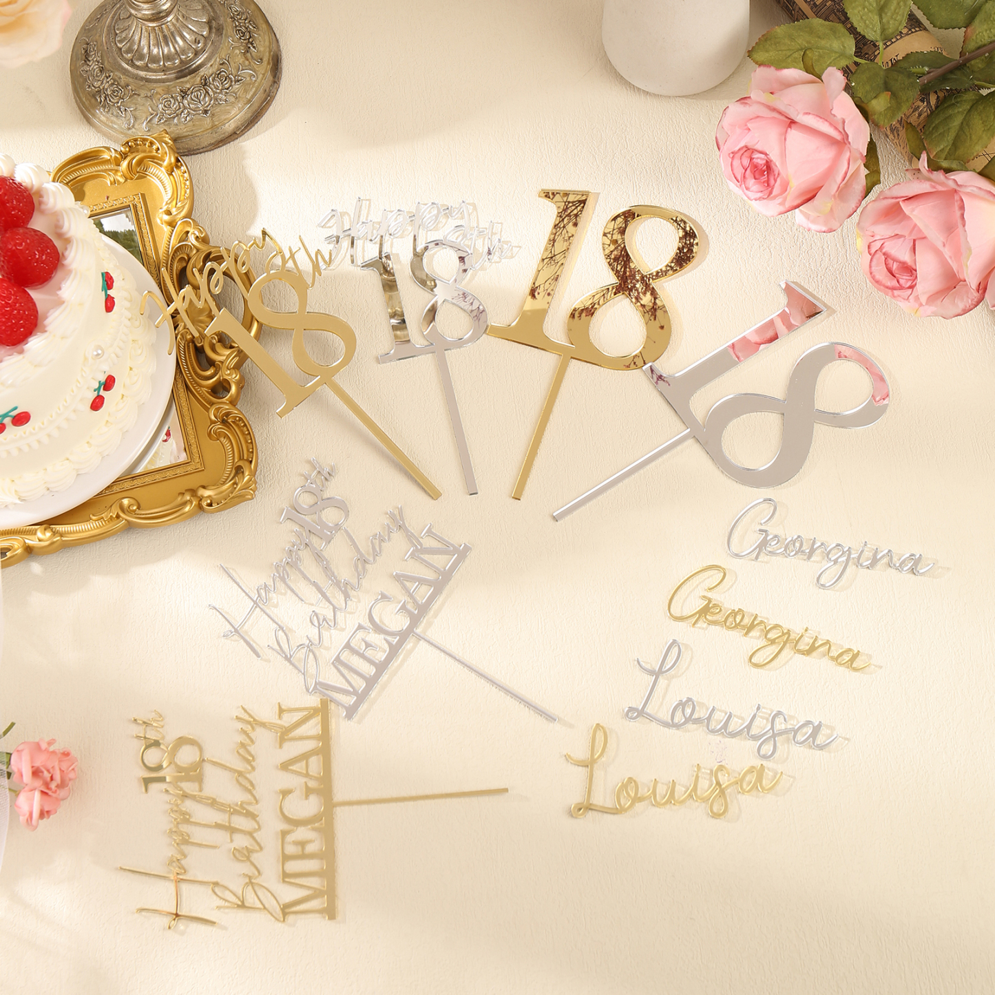 Personalized Custom Text And Name - Happy 18th Birthday Cake Topper For Birthday