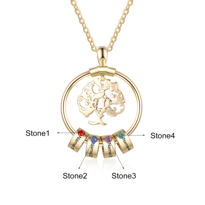 Personalized Family Tree Necklace With 4 Birthstone & 4 Name & Bracelet with 4 Name Gift Set Christmas Gift for Family | Jessemade
