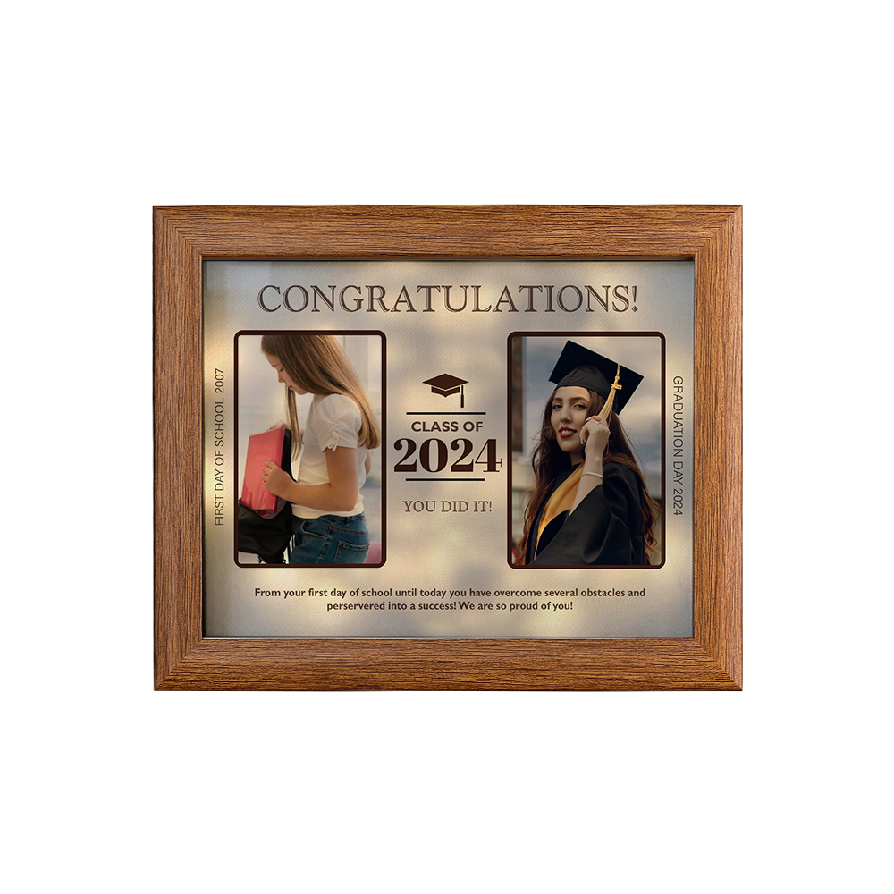 2024 Graduation Gift - Personalised 3 Year & 2 Photo & 1 Text Wood Frame Night Light LED Night Light Gift for Her/Him