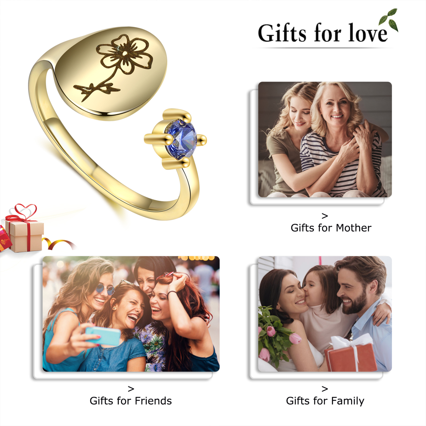 Personalised 1-12 Month Birth flower With Birthstone For Women