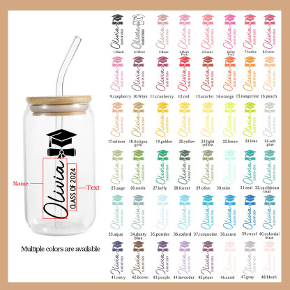2024 Graduation Gift - Personalised Custom Text and Name Glass with Glass Straw