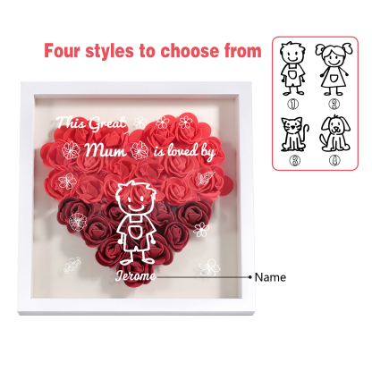Personalised 3D Floral Shadow Box – Custom 1 Kids&Pet Name –“This Great Mum Is Loved By'- Gift for Mum, Nan & Loved Ones| Jessemade