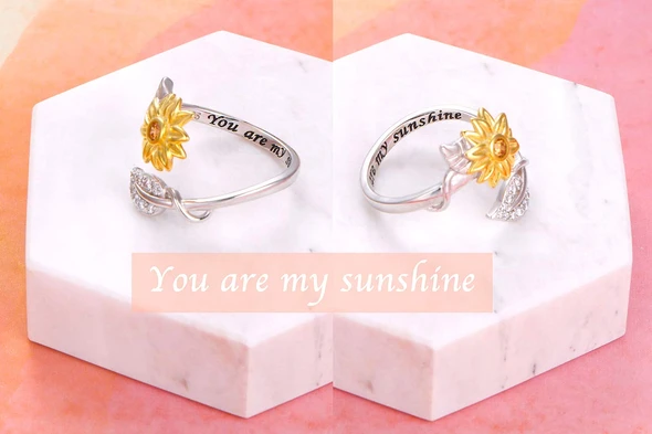 You are My Sunshine Sunflower Heart Ring