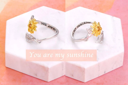 You are My Sunshine Sunflower Heart Ring