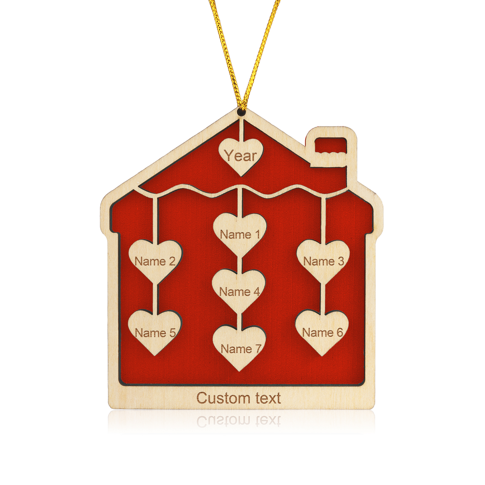 7 Names-Personalised Family Wooden Christmas Xmas Tree Decoration Ornament-Custom 7 Names And Year Hanging Ornament Gifts For Family
