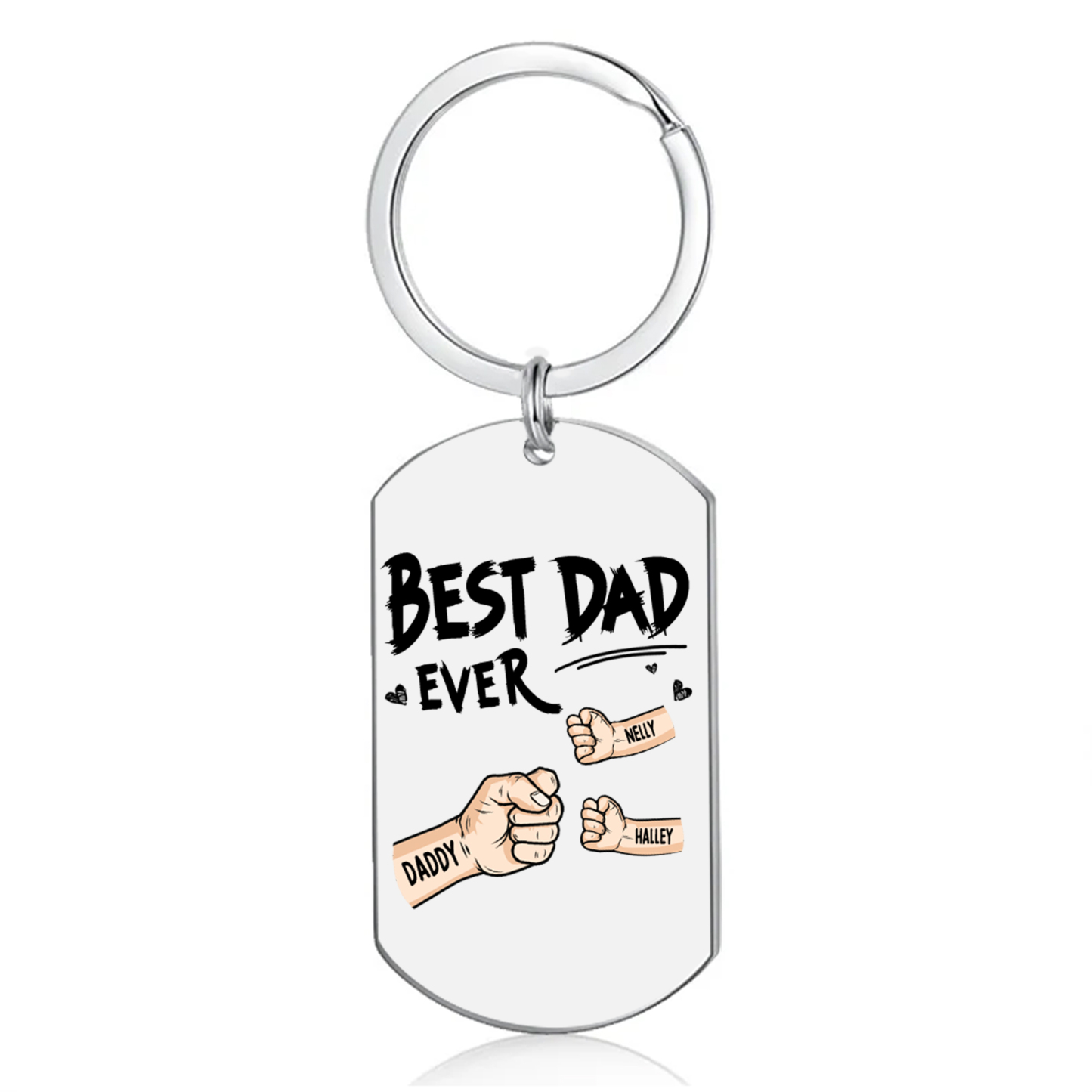 3 Names - Personalized Custom Fist Bump Keychain Gift "Best Dad Ever" Special Keychain Gift for Dad