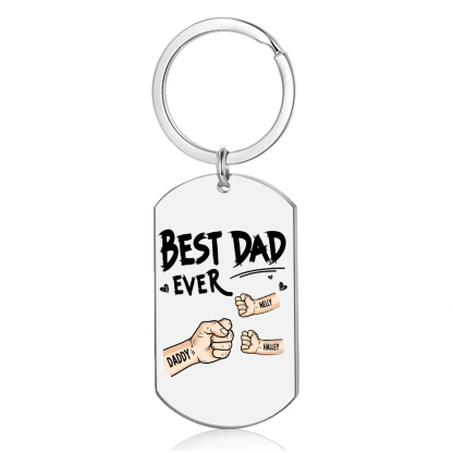 3 Names - Personalized Custom Fist Bump Keychain Gift "Best Dad Ever" Special Keychain Gift for Dad