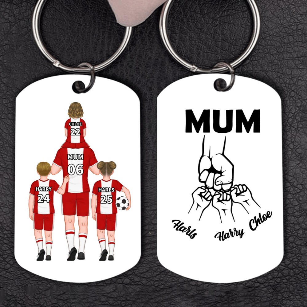 1-3 Names - Personalized Football Team Fist Keychain Customized Name Gift for Mum