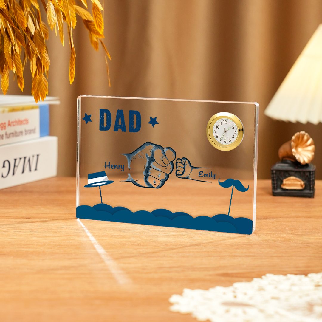 2 Names - Personalised Fist Bump Custom Name Acrylic Clock Ornament Father's Day Gift for Dad