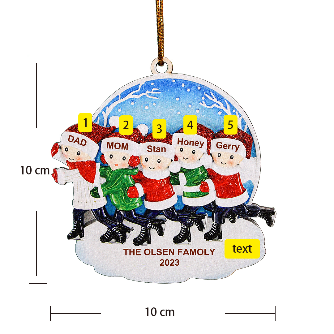 5 Names-Personalised Family Wooden Christmas Xmas Tree Decoration Ornament-Custom 5 Names And Text Hanging Ornament Gifts For Family