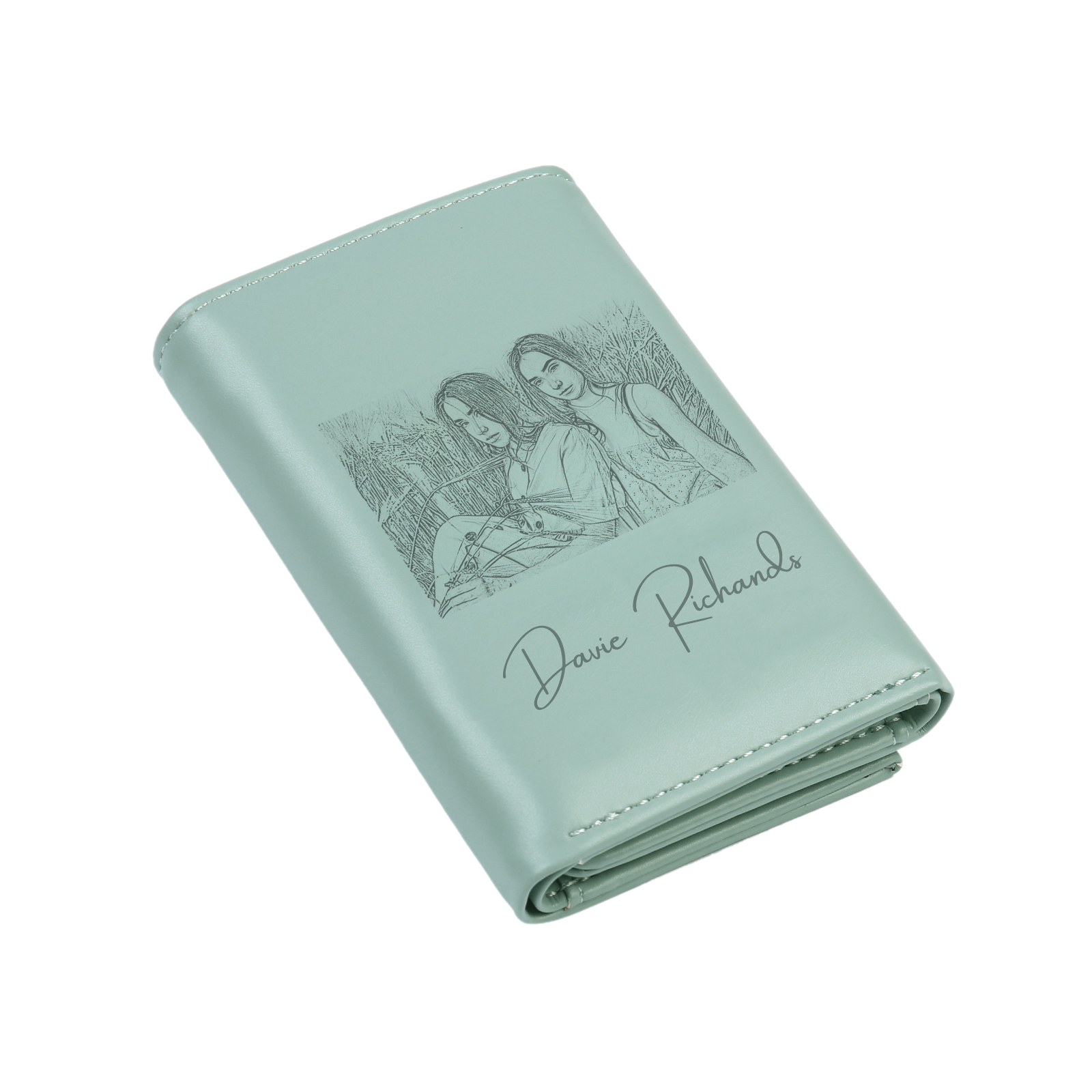 Custom Purse-Personalised Photo Quality Leather Folding Zip Wallet Custom Text Wallet Gift for Her