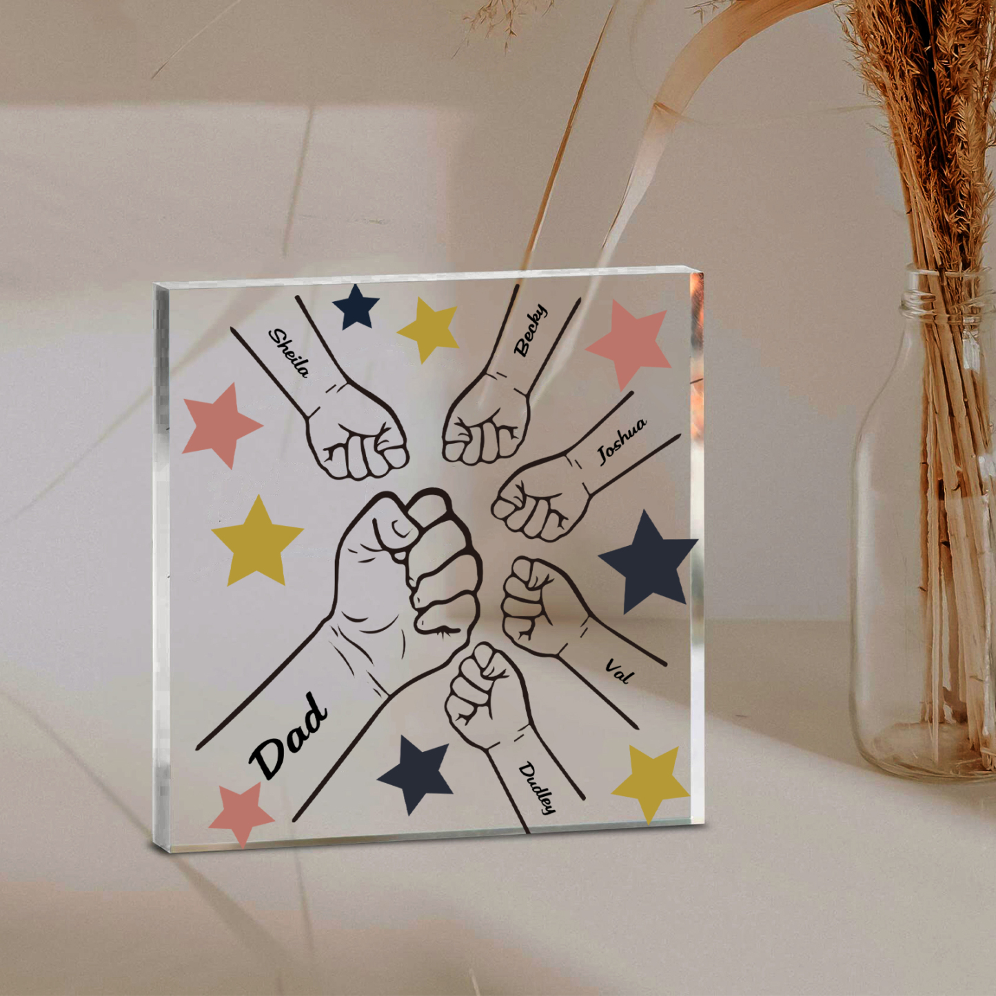 6 Names - Personalised Fist Bump Family Acrylic Keepsake Customized Name Acrylic Home Decor Gift for Dad