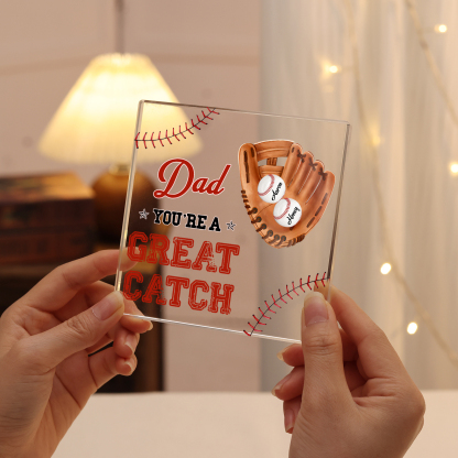 2 Names - Personalised Baseball Acrylic Keepsake Customized Name and Text Acrylic Plaque Ornament Father's Day Gift for Dad