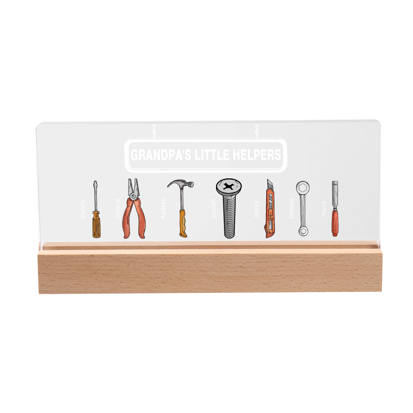 7 Names - Personalised Repair Tool Pattern Table Lamp Customized Text Father's Day Gift for Grandad/Dad