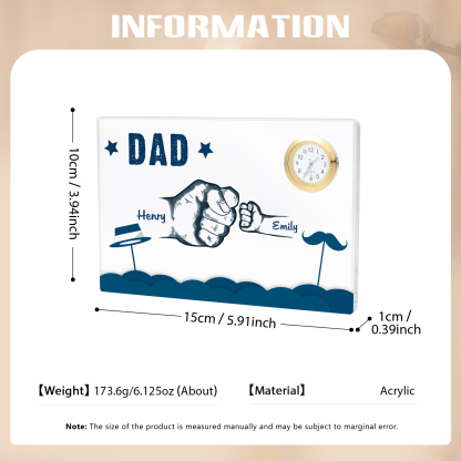 2 Names - Personalised Fist Bump Custom Name Acrylic Clock Ornament Father's Day Gift for Dad