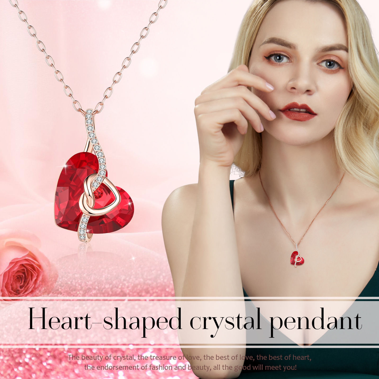 Heart-shaped Crystal Necklace Birthstone Necklace Gifts For Her
