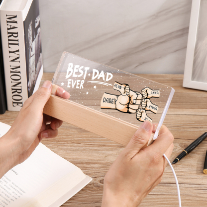 5 Names - Personalised Fist Bump Lamp - Best Dad Ever - Father's Day Gift for Dad