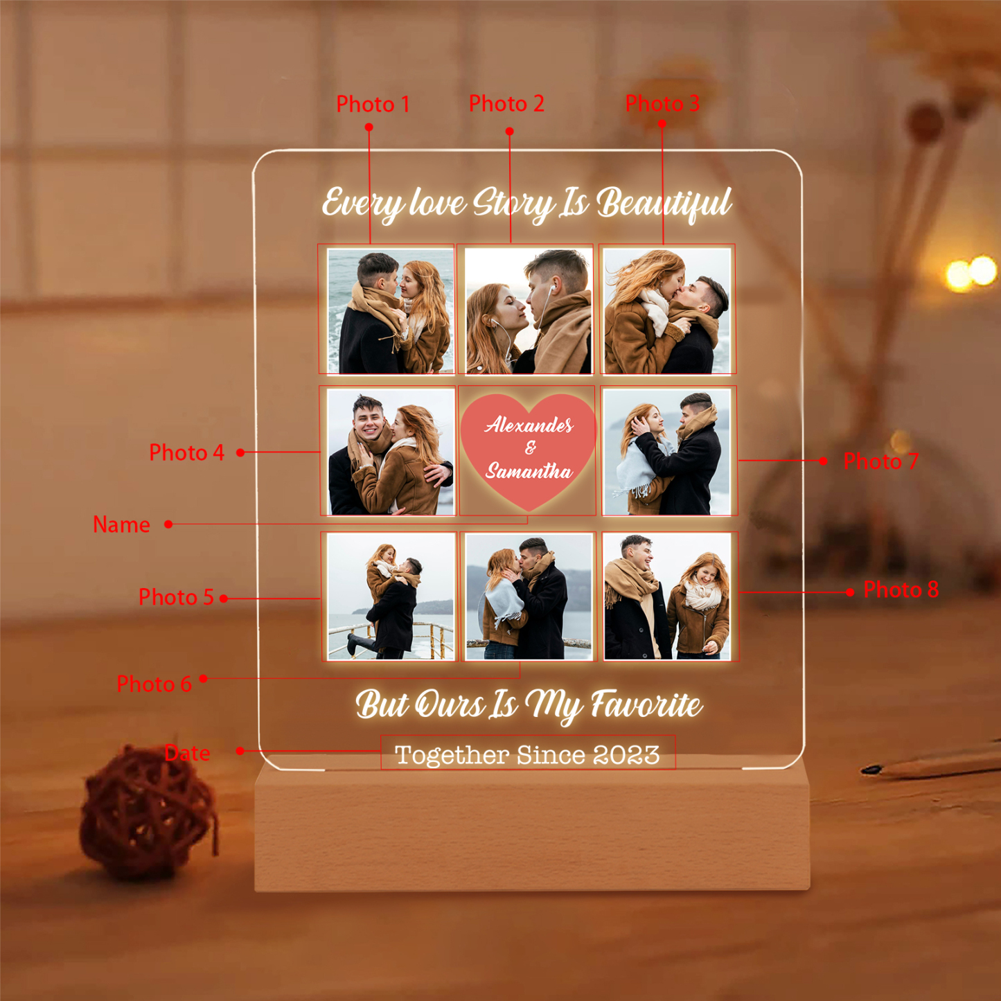 Photo-Personalised Couple Custom Names LED Night Light Anniversary Gift For Couple