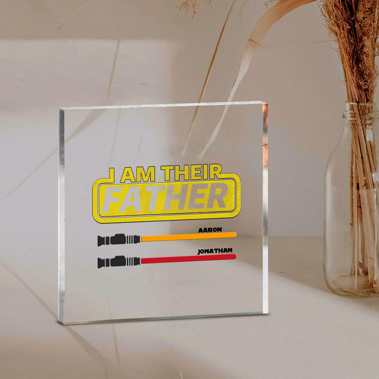 2 Names - Personalised Gun Pattern Family Acrylic Keepsake Customized Name Acrylic Home Decor Gift for Dad