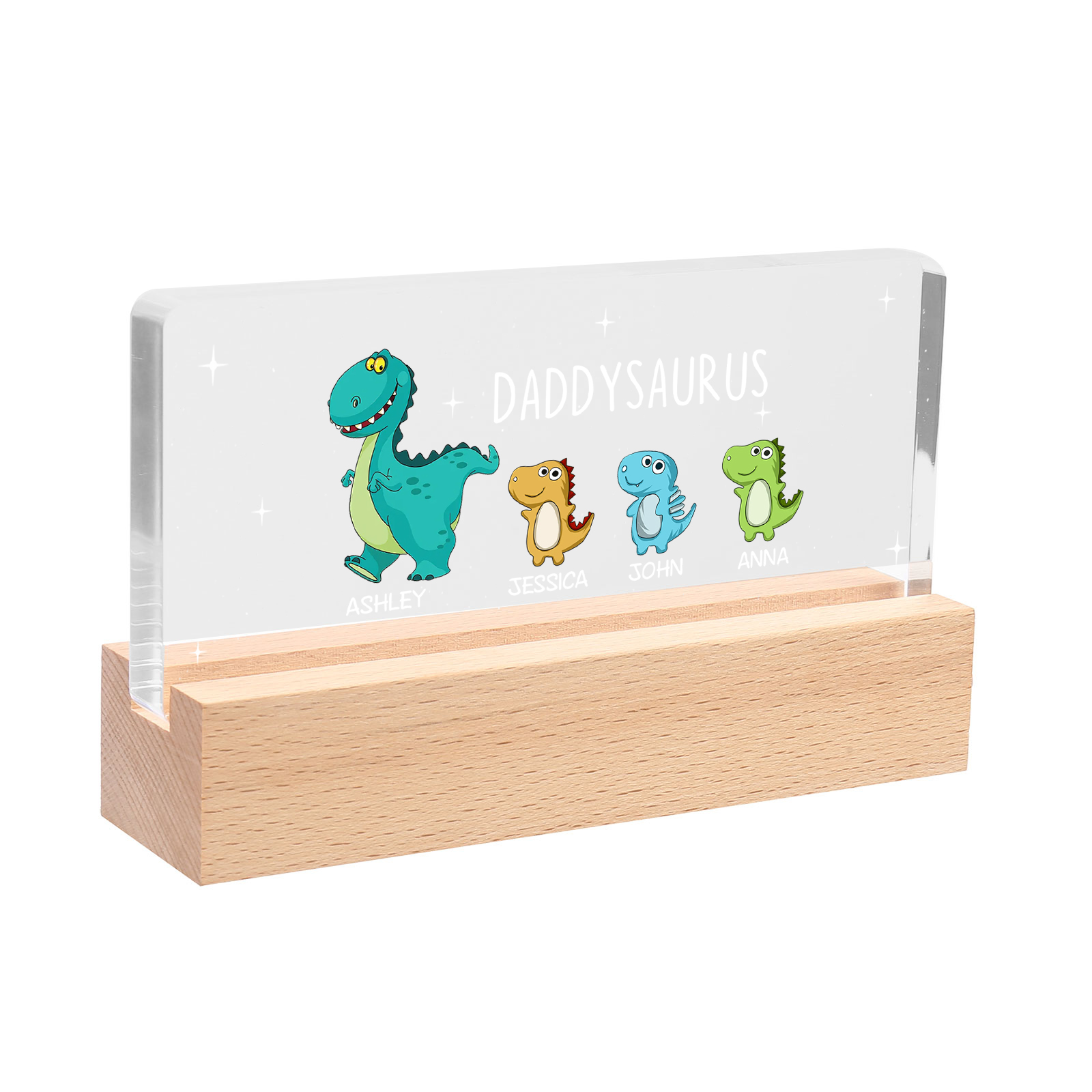 4 Names - Personalised Cute Dinosaur Pattern Beautiful Table Lamp Father's Day Gift for Dad