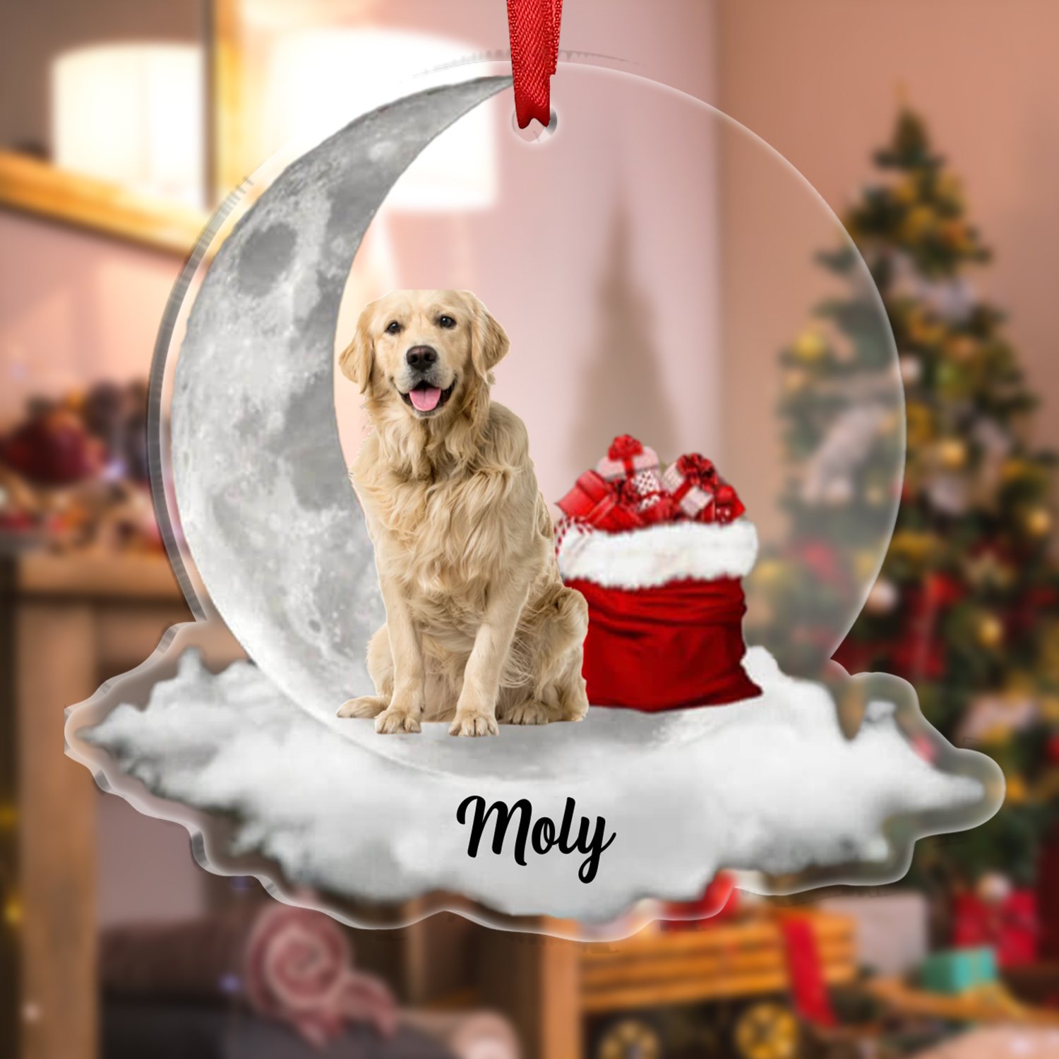 Personalised Pet Photo Christmas Ornament Customized Photo & Name Acrylic Moon Hanging Ornament