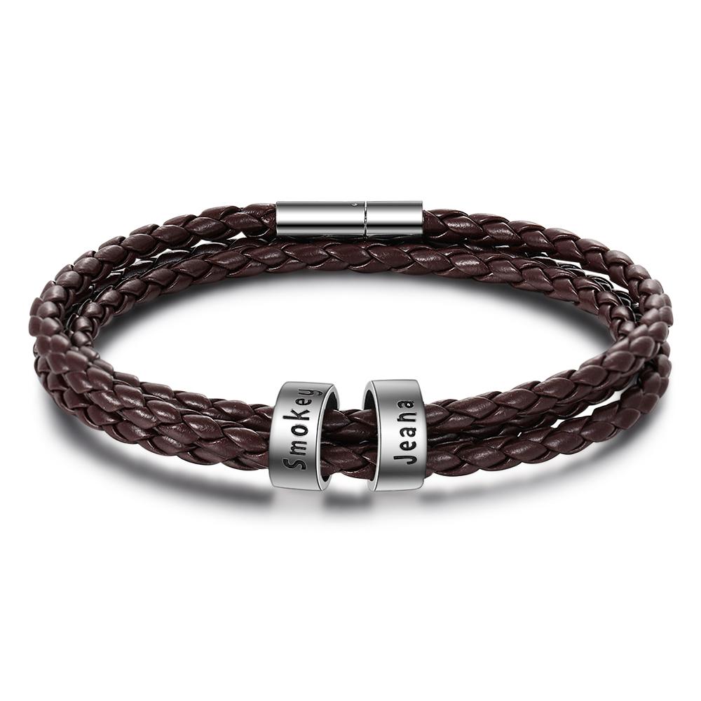 Braided Leather Personalised Name 2 Beads Men s Bracelets Unique Design Bracelets Best Gifts For Him Best Gift For Dad Jessemade UK