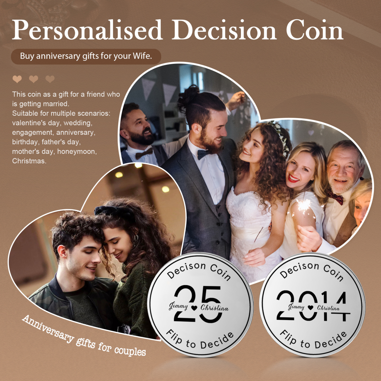 2 PCS Personalized Name Stainless Steel Anniversary Coin Custom Text And Year Special Gift
