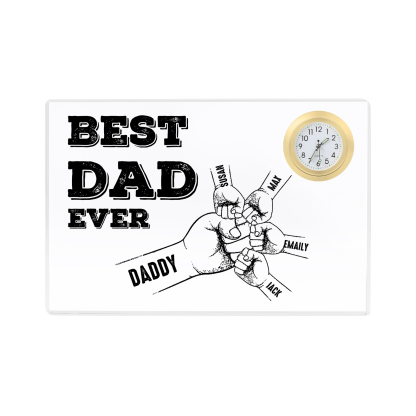 5 Names - Personalised Fist Bump Pattern Custom Name Acrylic Rectangular Clock Ornament Father's Day Gift