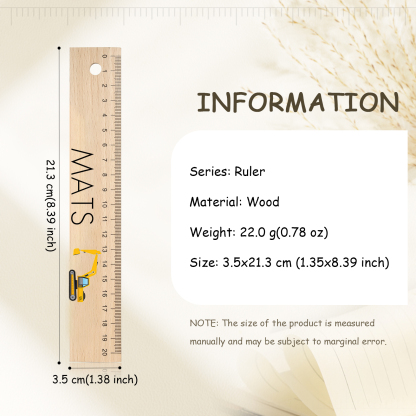 Cute Animal Personalised School Wooden Ruler With Engraved Children's Name - Back to School Suppler Gift for Kids