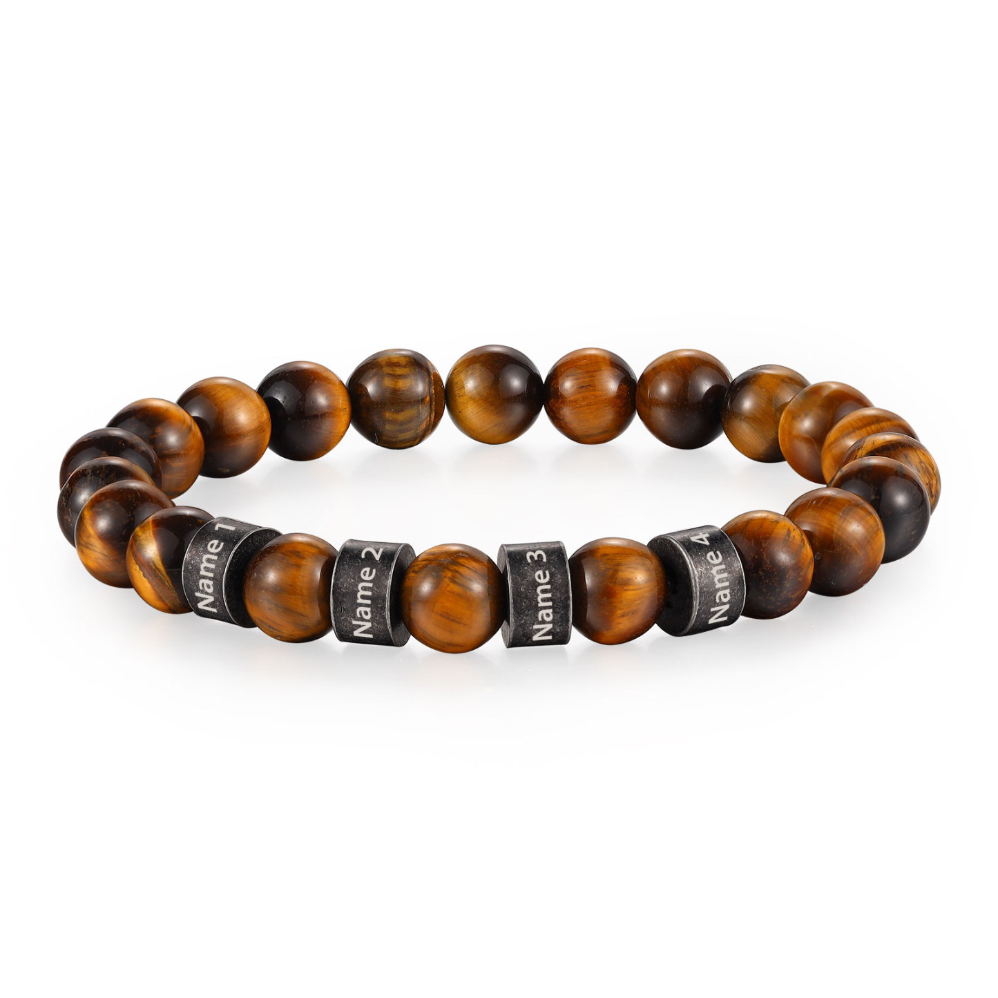 4 Names-Personalised Men Tiger's Eye A Goods Bracelet Engraved With Names, Custom Special Men Names Bracelet