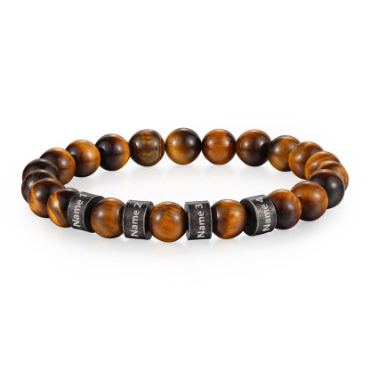 4 Names-Personalised Men Tiger's Eye A Goods Bracelet Engraved With Names, Custom Special Men Names Bracelet