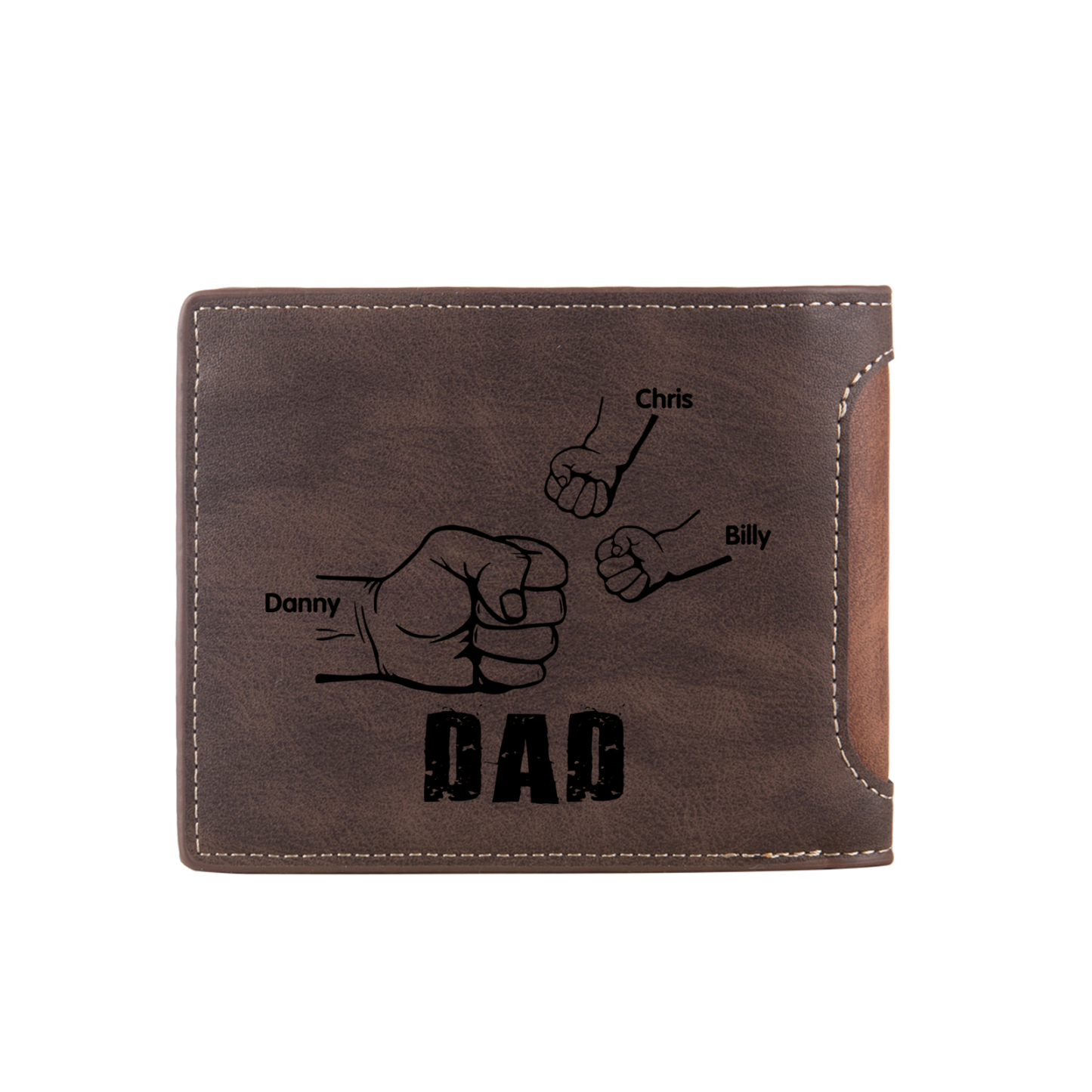 3 Names - Personalised Photo Custom Leather Men's Folding Wallet as a Father's Day Gift for Dad