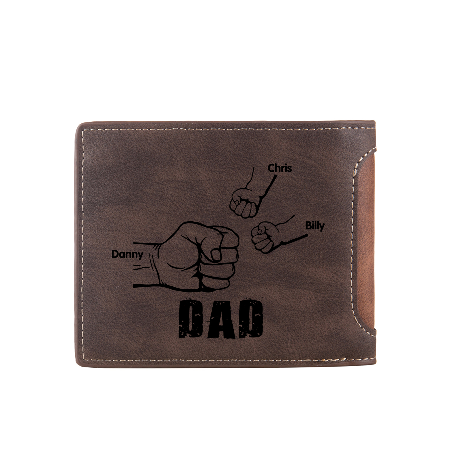 3 Names - Personalised Photo Custom Leather Men's Folding Wallet as a Father's Day Gift for Dad