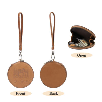 Custom Purse-Personalised Photo Quality Leather Round Zipper Wallet Custom Text Wallet Gift for Her