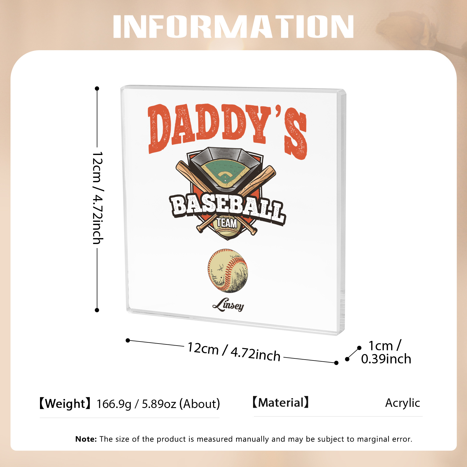 1 Name - Personalised Baseball Acrylic Keepsake Customized Name Acrylic Plaque Decoration Father's Day Gift for Dad