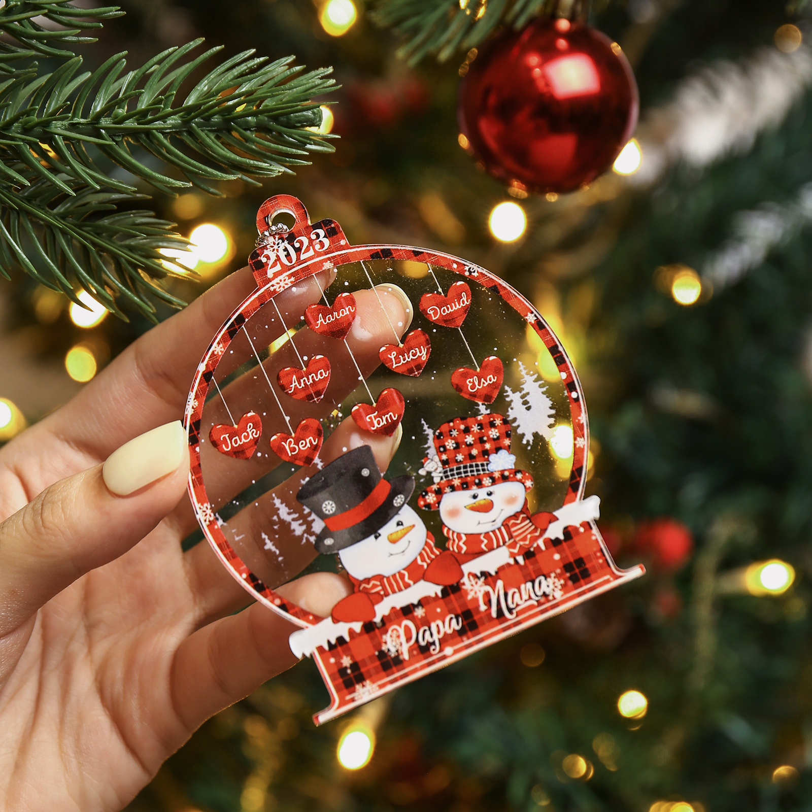 8 Names-Personalised Family Acrylic Christmas Xmas Tree Decoration Ornament-Custom 8 Names And Text Hanging Ornament Gifts For Family