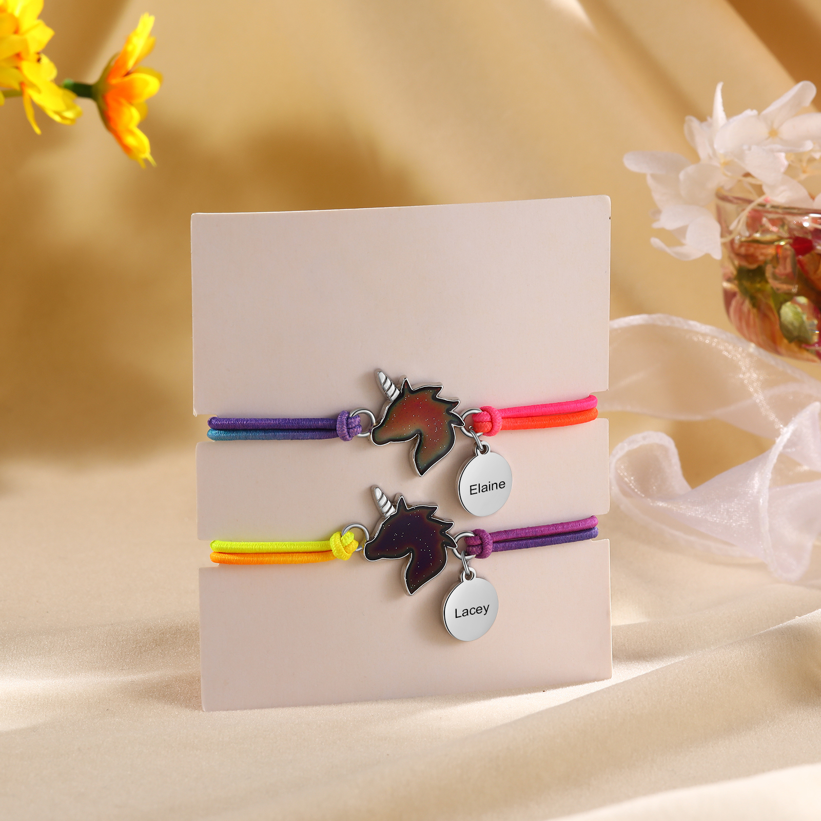 2 PCS Personalised Custom Name Unicorn Elastic Rope Bracelet Back To School Season Children's Gift