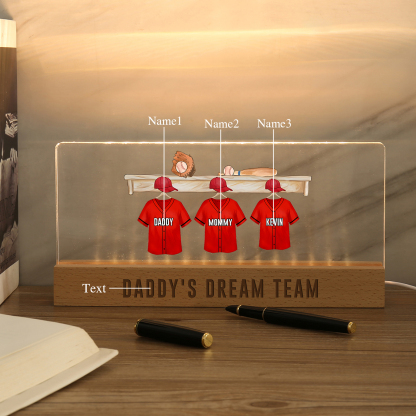 3 Names - Personalised Baseball Jersey Desk Lamp - Dad's Dream Team - Father's Day Gift for Dad