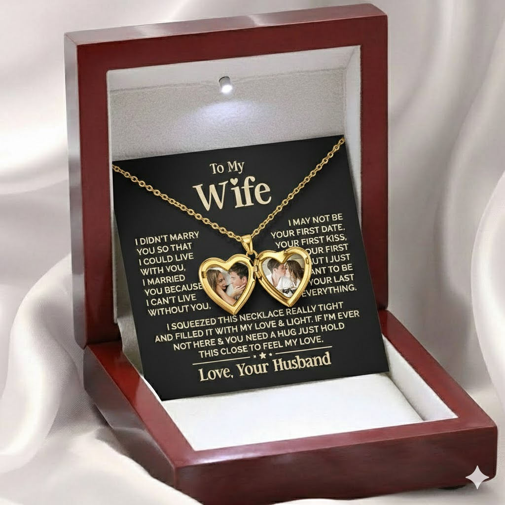 Personalised Heart Shaped Locket Necklace Custom with 2 Photos and 1 Text for Her | Jessemade