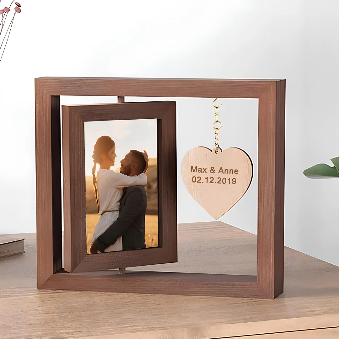 Personalised Photo Rotatable Wooden Frame Custom Text Gift For Couple/Family