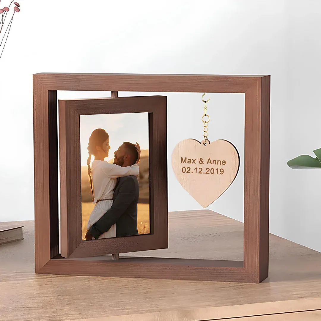 Personalised Photo Rotatable Wooden Frame Custom Text Gift For Couple/Family