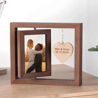 Personalised Photo Rotatable Wooden Frame Custom Text Gift For Couple/Family